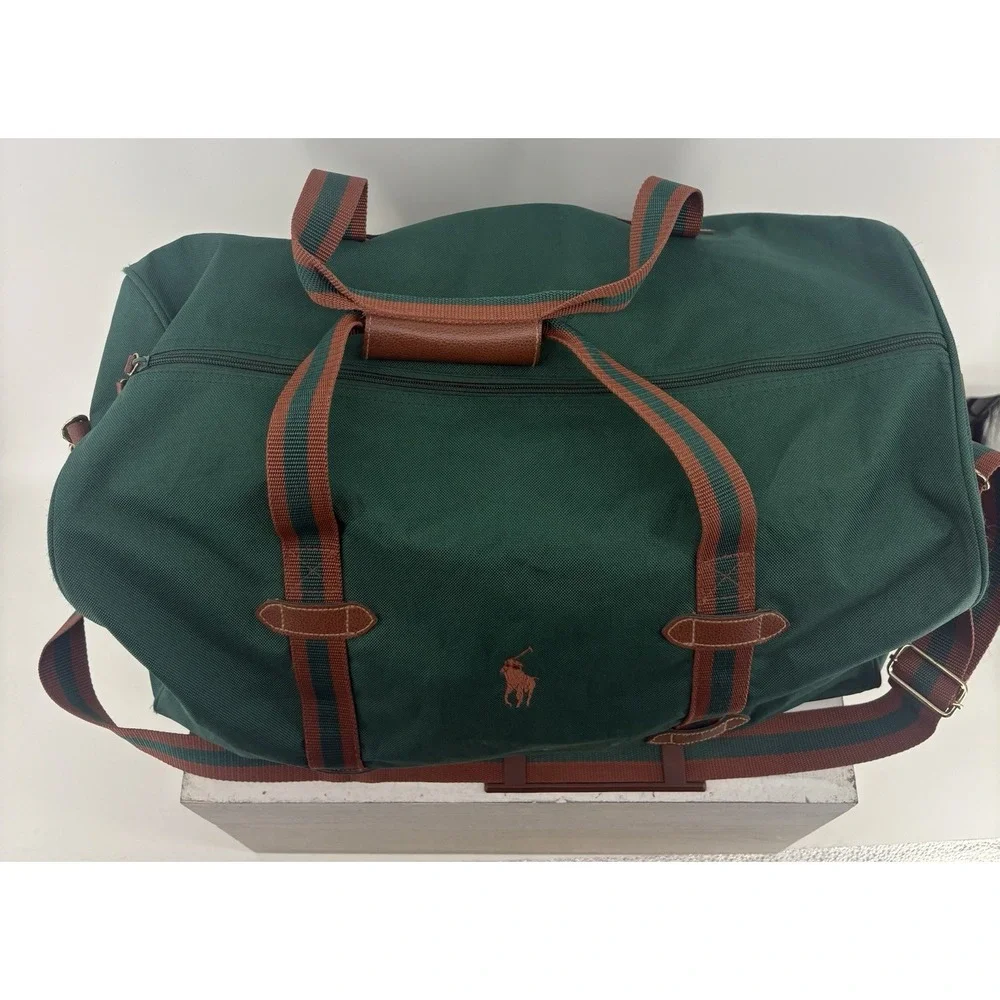 VTG Polo Ralph Lauren Fragrance Duffel Bag Green Nylon Canvas Weekender Pony 20